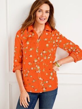 Talbots Orange Floral Button-Down Shirt